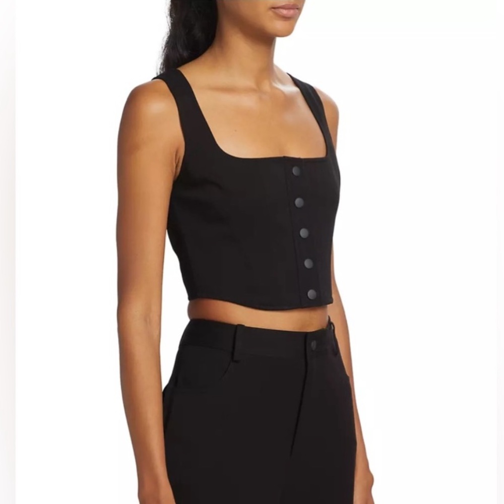 WAYF Cora Midnight Navy Blue Snap Front Tailored Corset Style Crop Tank Top SM